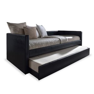 bowery hill twin upholstered leather daybed with trundle
