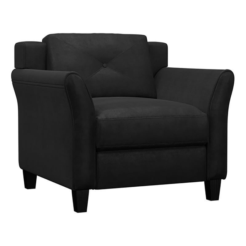 Bowery Hill Transitional Microfiber Chair with Curved Arm in Black