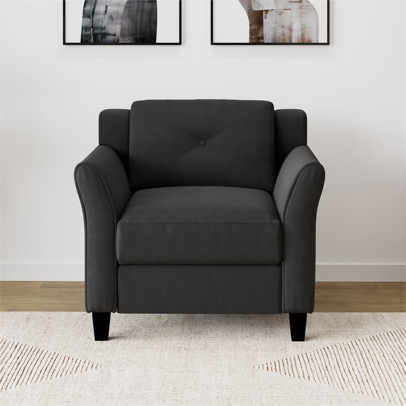 Bowery Hill Transitional Microfiber Chair with Curved Arm in Black
