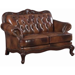 bowery hill leather tufted loveseat in warm brown