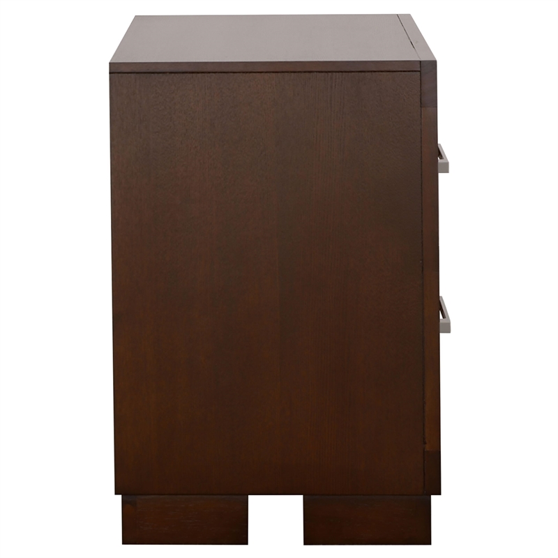 Bowery Hill 2 Drawer Nightstand in Cappuccino and Silver