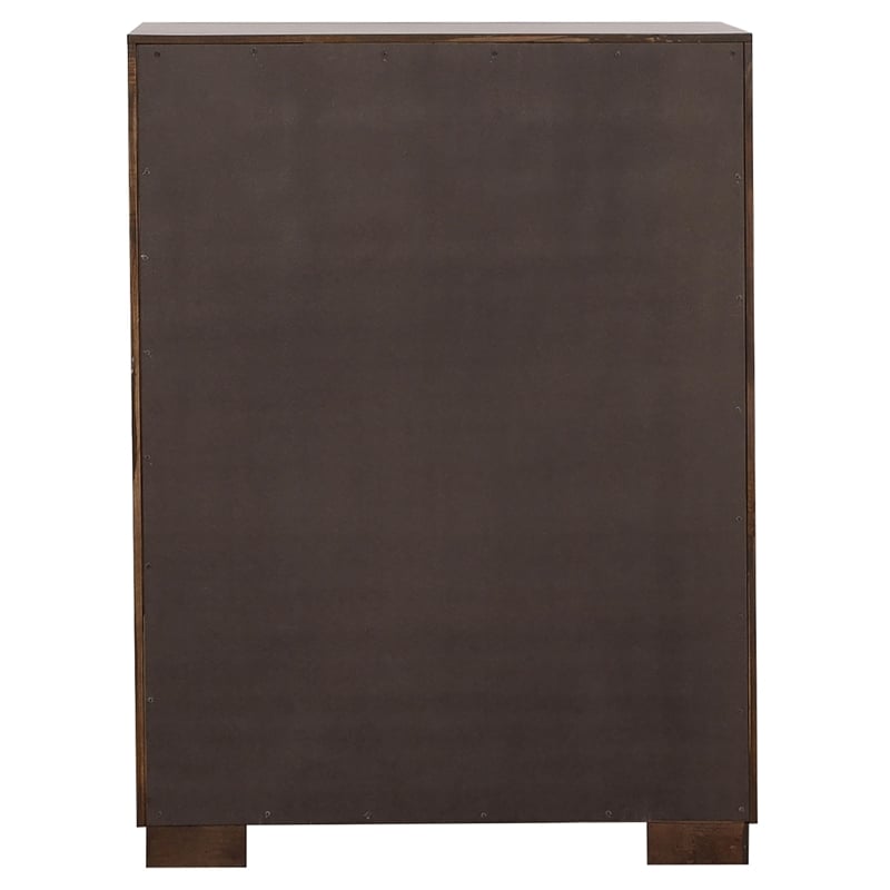 Bowery Hill 5 Drawer Contemporary Solid Wood Chest in Cappuccino/Silver