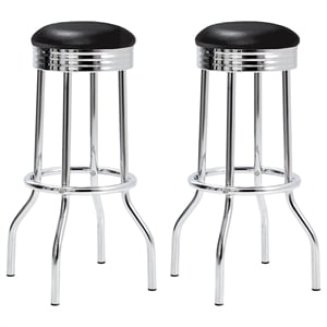 Bowery Hill 30&quot Round Faux Leather Bar Stool in Black and Chrome