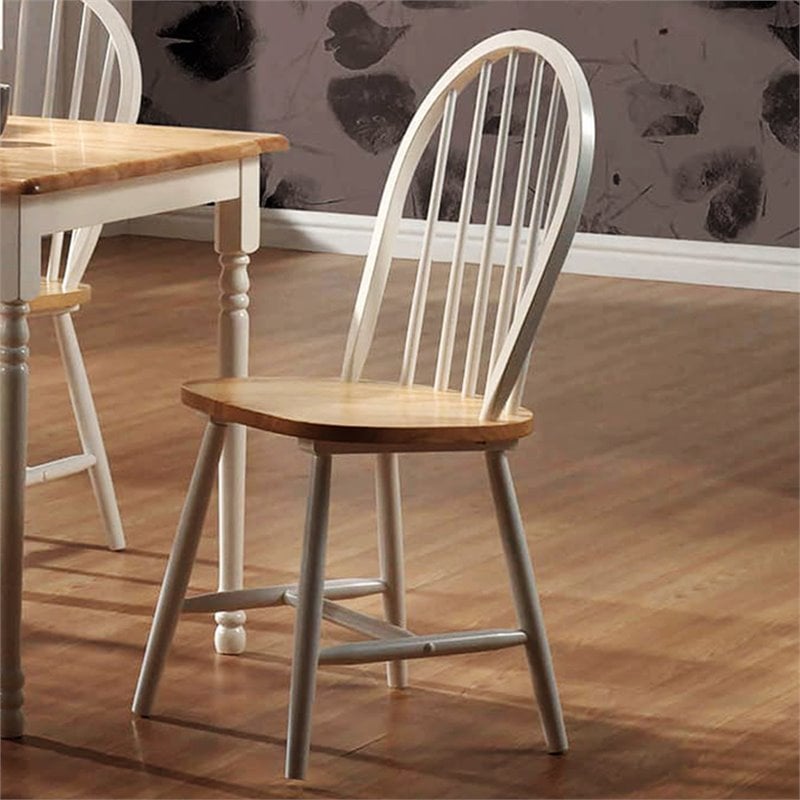 Bowery Hill Farmhouse Wood Dining Side Chair in Natural Brown-White