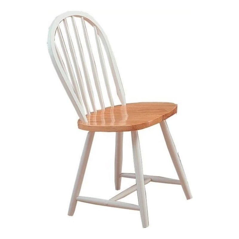 Bowery Hill Farmhouse Wood Dining Side Chair in Natural Brown-White