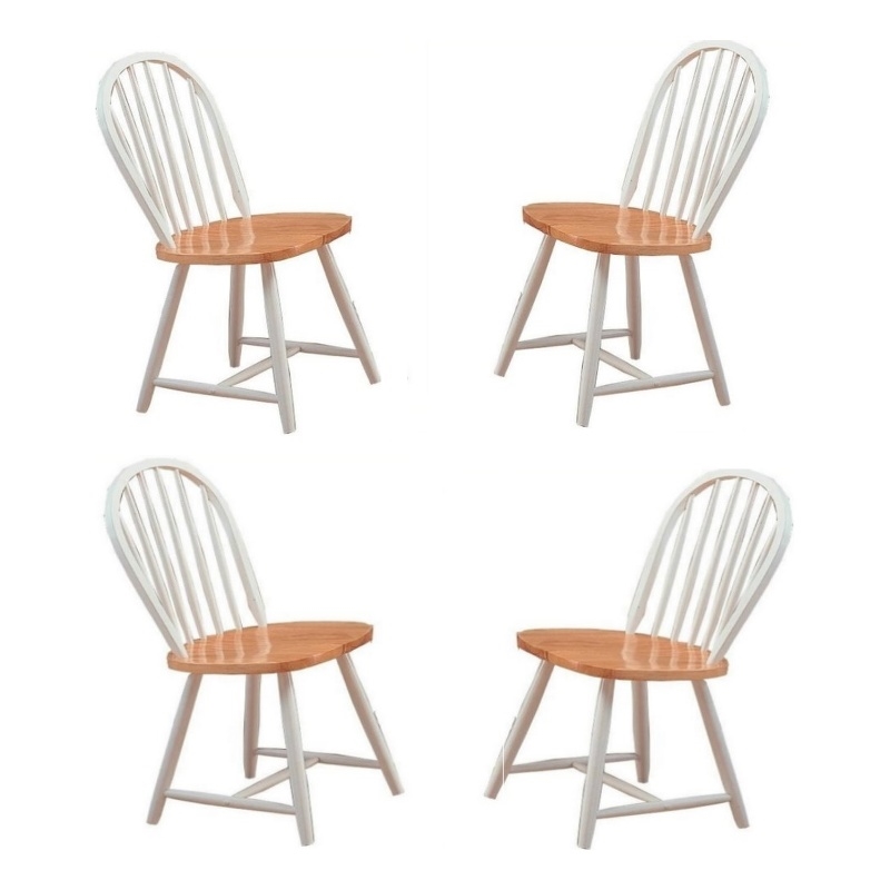 Bowery Hill Farmhouse Wood Dining Side Chair in Natural Brown-White