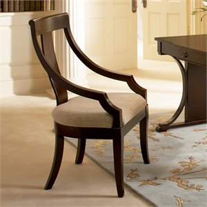 Bowery Hill Vertical Splat Dining Arm Chair with Fabric Seat in Cherry