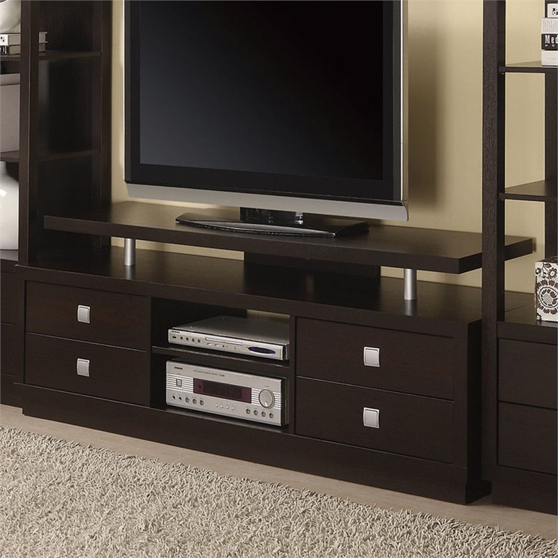 Bowery Hill 4 Drawer 60 Tv Stand In Cappuccino And Silver Bh 423607