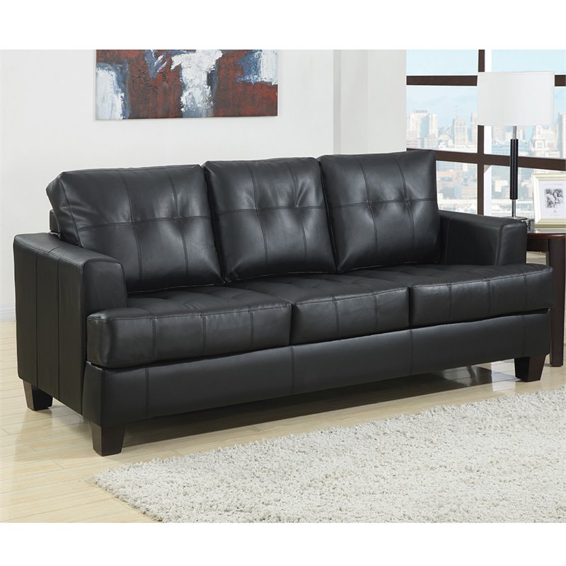 Bowery Hill Faux Leather Tufted Queen, Black Faux Leather Queen Sleeper Sofa