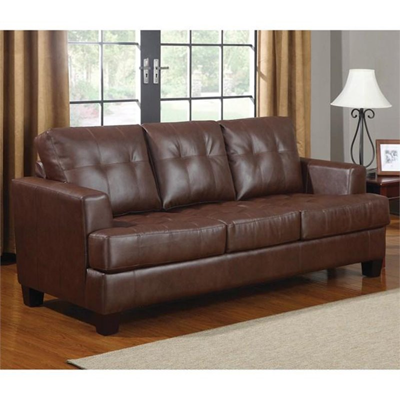 Bowery Hill Faux Leather Tufted Sleeper, Brown Faux Leather Sleeper Sofa
