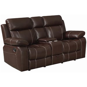 bowery hill faux leather gilder reclining loveseat in chestnut
