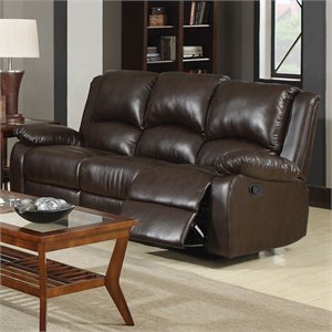 bowery hill faux leather reclining sofa in brown