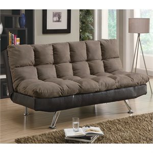 bowery hill tufted sleeper sofa in brown and chrome