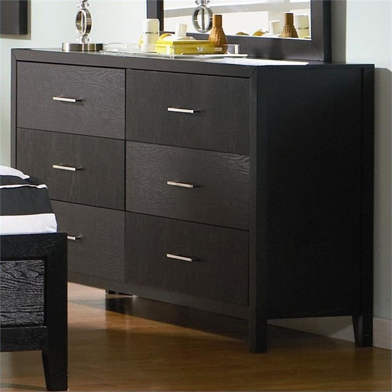 Bowery Hill 6 Drawer Double Dresser In Black And Silver Bh 431708