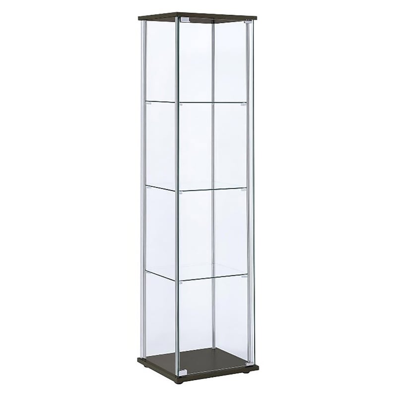 Bowery Hill Contemporary Espresso 4 Shelf Glass Curio Cabinet