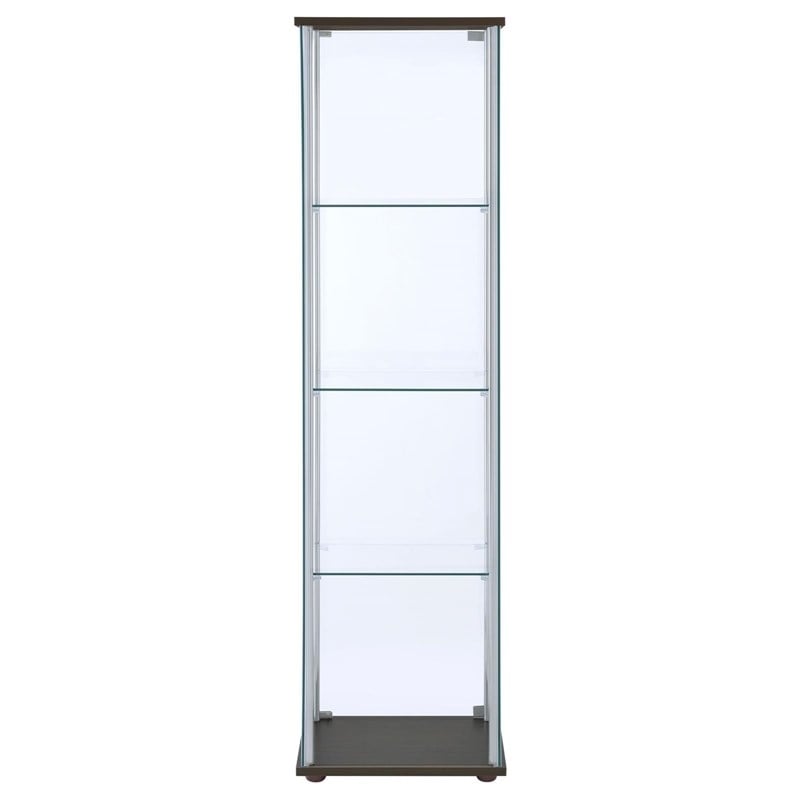 Bowery Hill Contemporary Espresso 4 Shelf Glass Curio Cabinet
