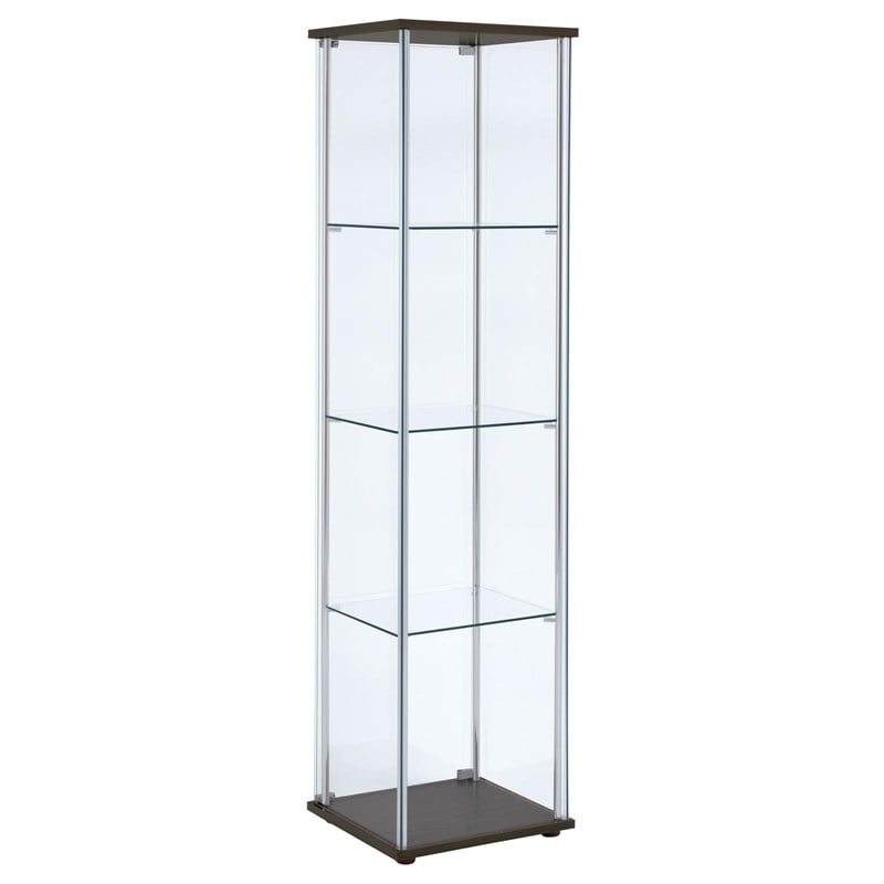 Bowery Hill Contemporary Espresso 4 Shelf Glass Curio Cabinet