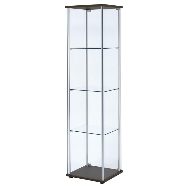 Bowery Hill Contemporary Espresso 4 Shelf Glass Curio Cabinet