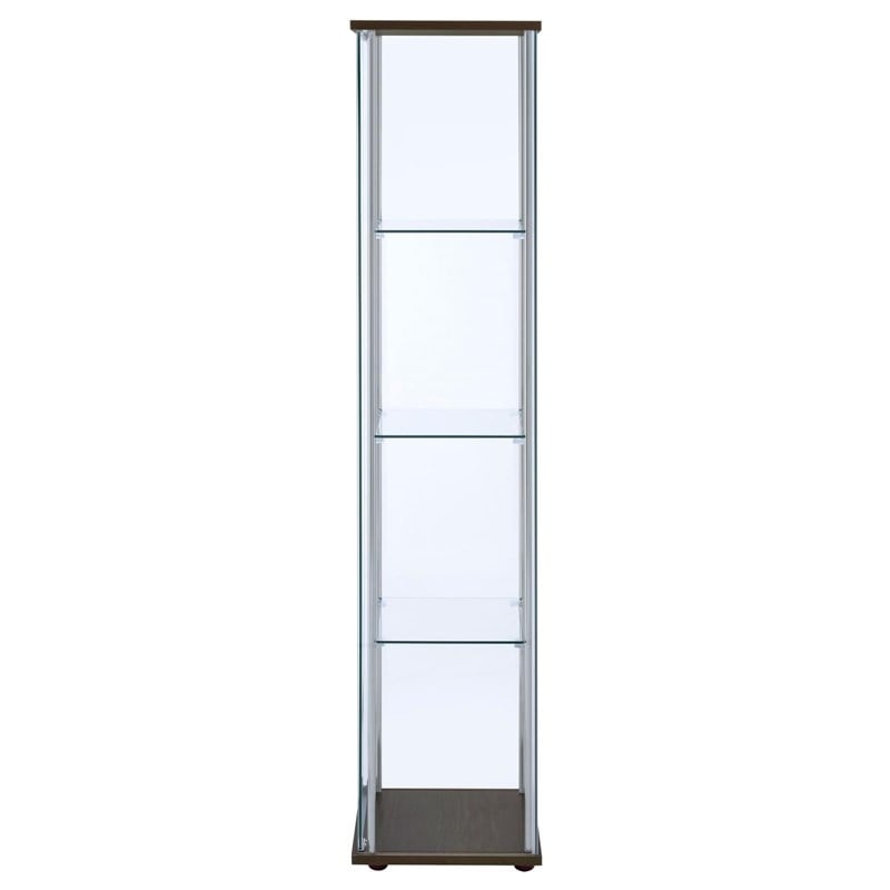 Bowery Hill Contemporary Espresso 4 Shelf Glass Curio Cabinet