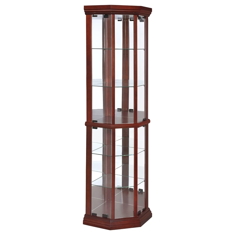 Bowery Hill 6 Shelf Corner Curio Cabinet in Medium Brown