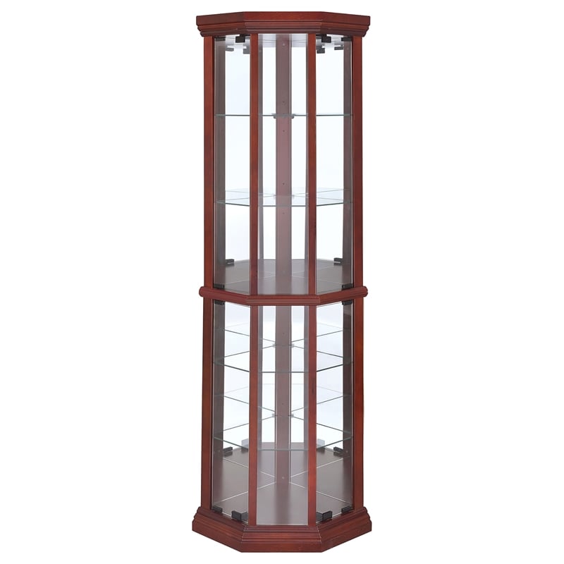 Bowery Hill 6 Shelf Corner Curio Cabinet in Medium Brown