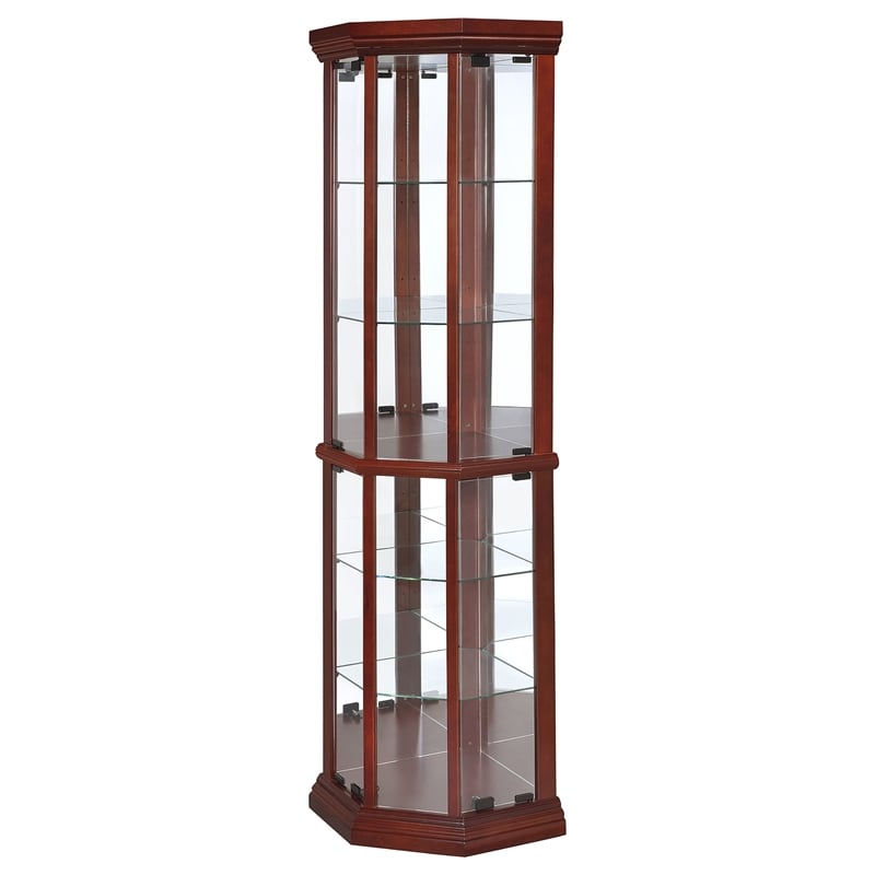 Bowery Hill 6 Shelf Corner Curio Cabinet in Medium Brown