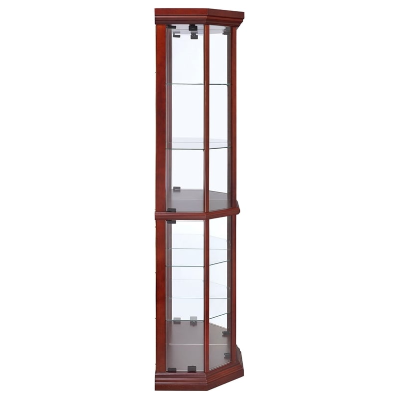 Bowery Hill 6 Shelf Corner Curio Cabinet in Medium Brown