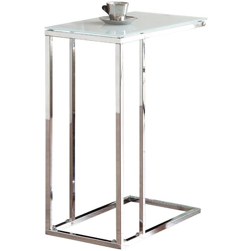 Bowery Hill Glass Top End Table in Chrome and White