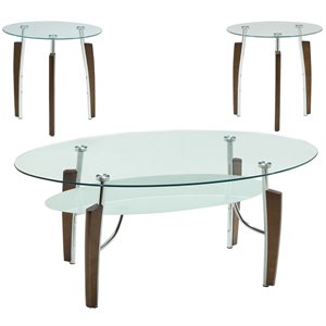 bowery hill 3 piece glass top coffee table set in cappuccino