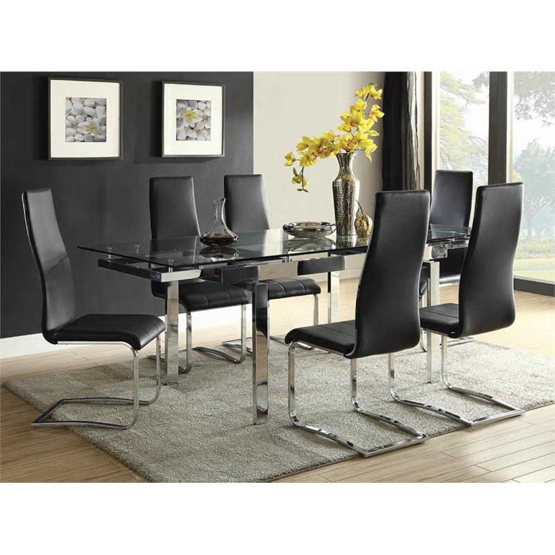 Bowery Hill Faux Leather Dining Side Chair in Black and Chrome