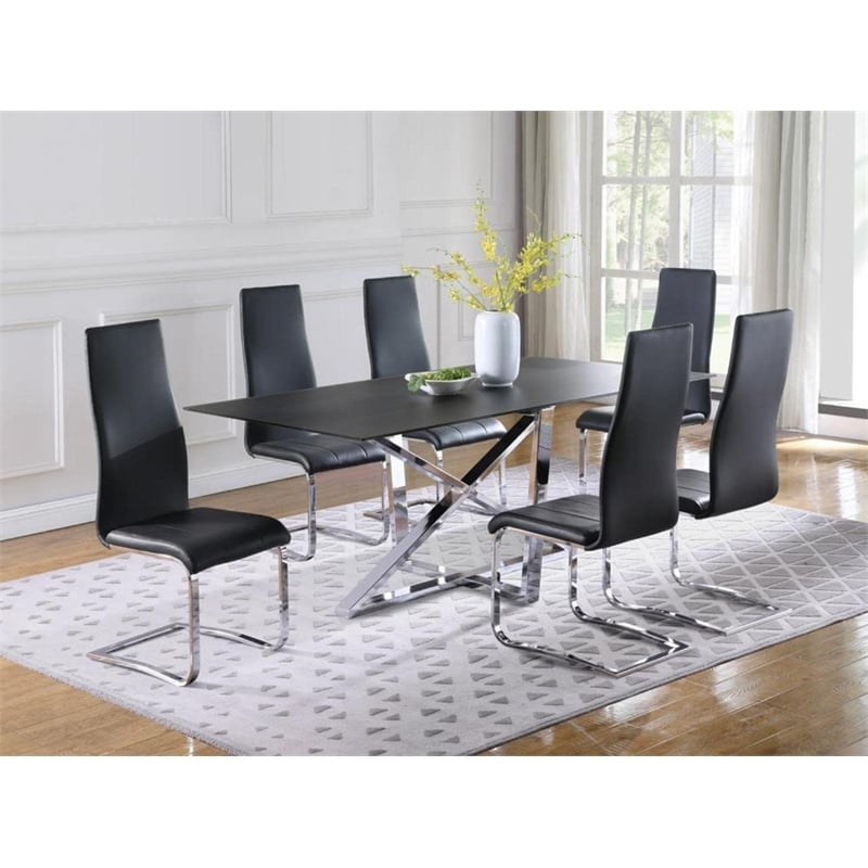 Bowery Hill Faux Leather Dining Side Chair in Black and Chrome