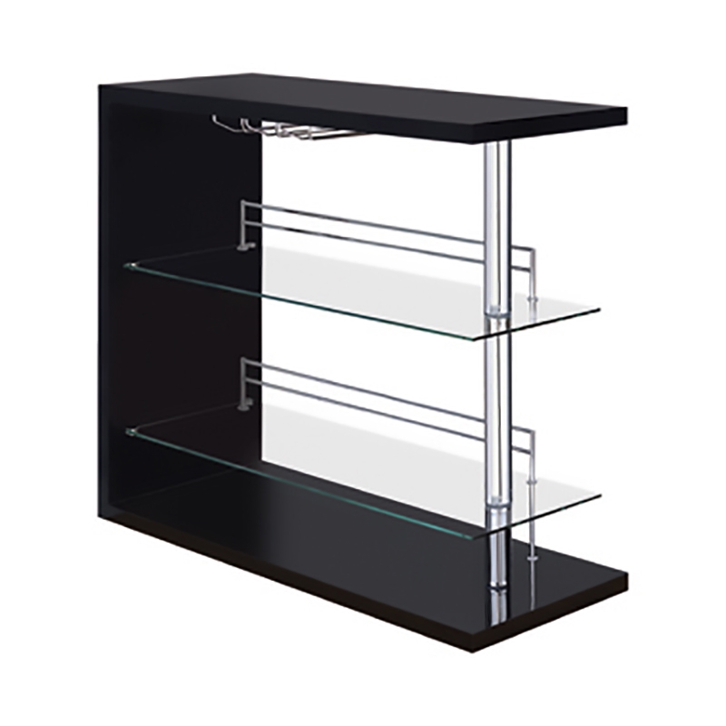 Bowery Hill 2 Shelf Pub Table with Wine Storage in Glossy Black