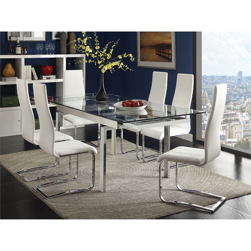 Bowery Hill Faux Leather Dining Side Chair in White and Chrome