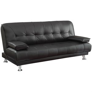 bowery hill faux leather tufted sleeper sofa in black and chrome