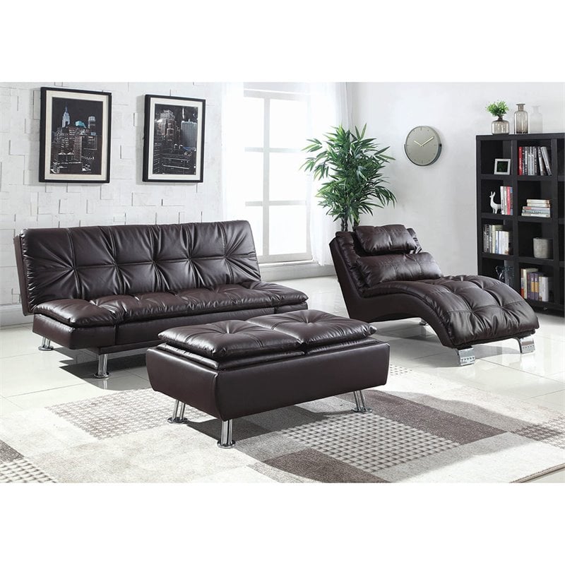 Bowery Hill Faux Leather Tufted Sleeper Sofa in Brown and Chrome