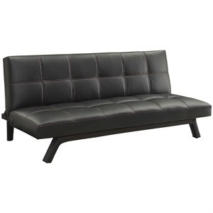 bowery hill faux leather tufted sleeper sofa in black