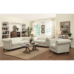 Bowery Hill Fabric Button Tufted Loveseat in Cream