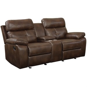 bowery hill faux leather tufted reclining loveseat in chocolate