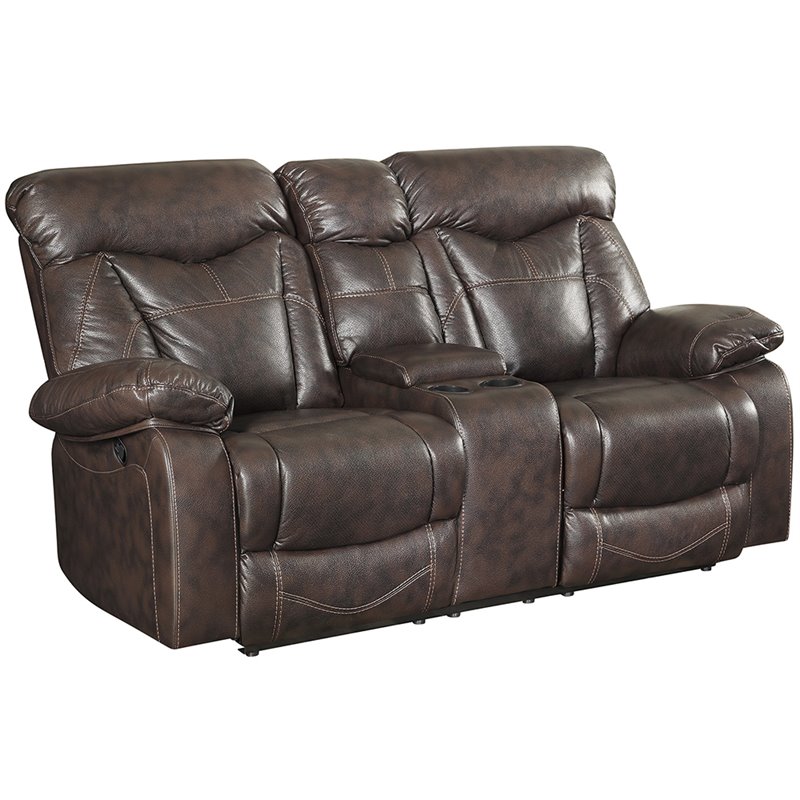 Bowery Hill Faux Leather Glider Reclining Loveseat in Dark Brown