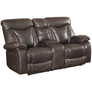 bowery hill faux leather loveseat in brown
