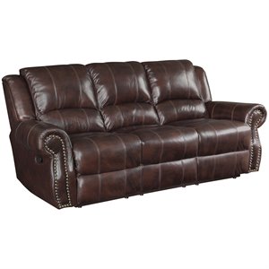 bowery hill leather reclining sofa with nailhead trim in brown