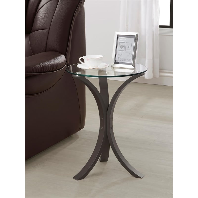 Bowery Hill End Table Round in Glass Top and Wood - Cappuccino