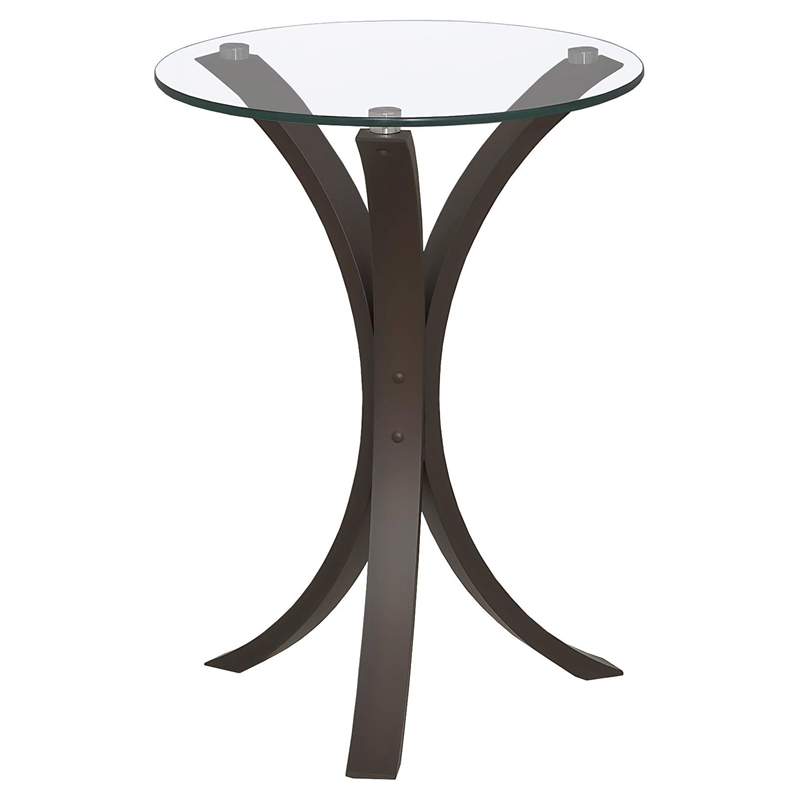 Bowery Hill End Table Round in Glass Top and Wood - Cappuccino