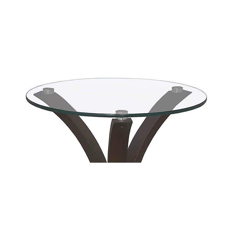 Bowery Hill End Table Round in Glass Top and Wood - Cappuccino