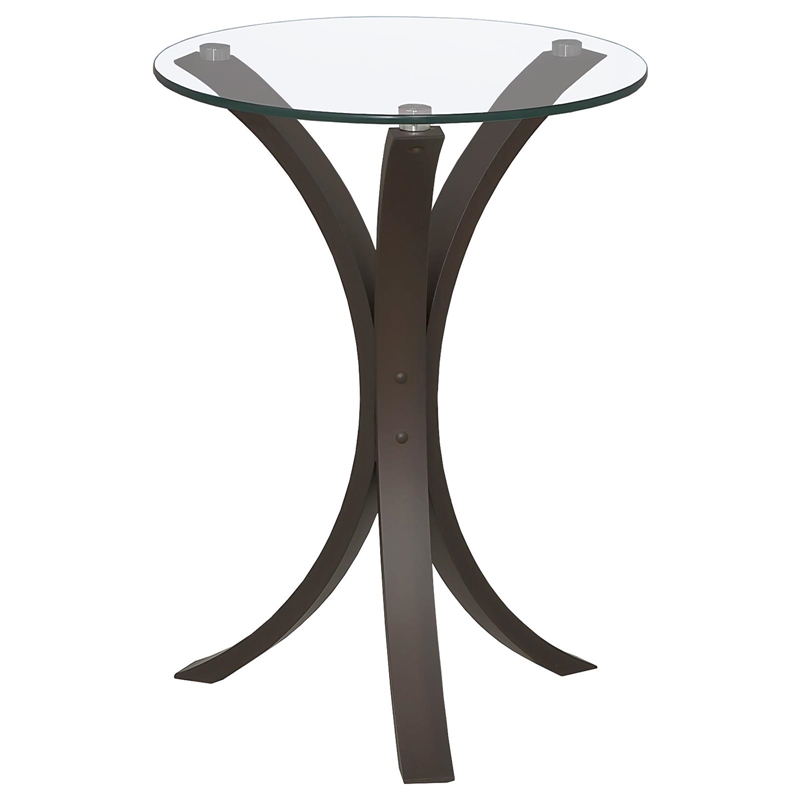 Bowery Hill End Table Round in Glass Top and Wood - Cappuccino