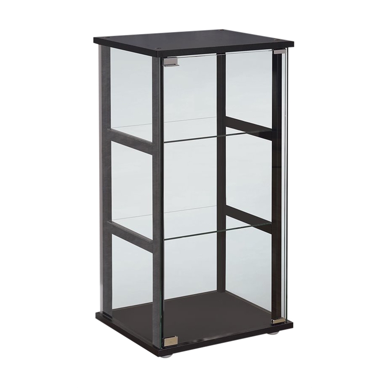 Bowery Hill Contemporary 3 Shelf Glass Curio Wood Cabinet in Black