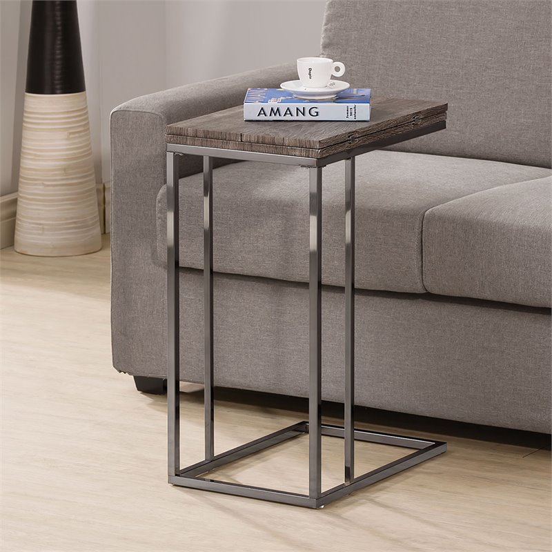 Bowery Hill Casual End Table in Weathered Gray and Black Nickel