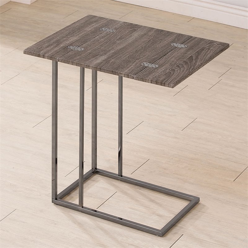 Bowery Hill Casual End Table in Weathered Gray and Black Nickel