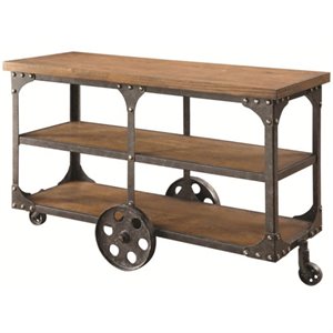 bowery hill 2 shelf mobile console table in rustic brown