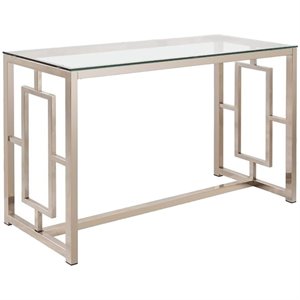 bowery hill glass top console table in nickel and clear